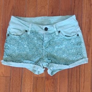 Delia's Mint Green Denim Lace Shorts Size 2